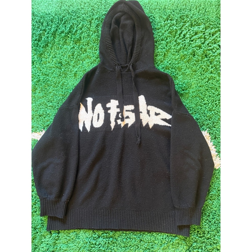 No Fear Black Knit Graphic Hoodie‎ Streetwear Pullover Sweater Mens Womens